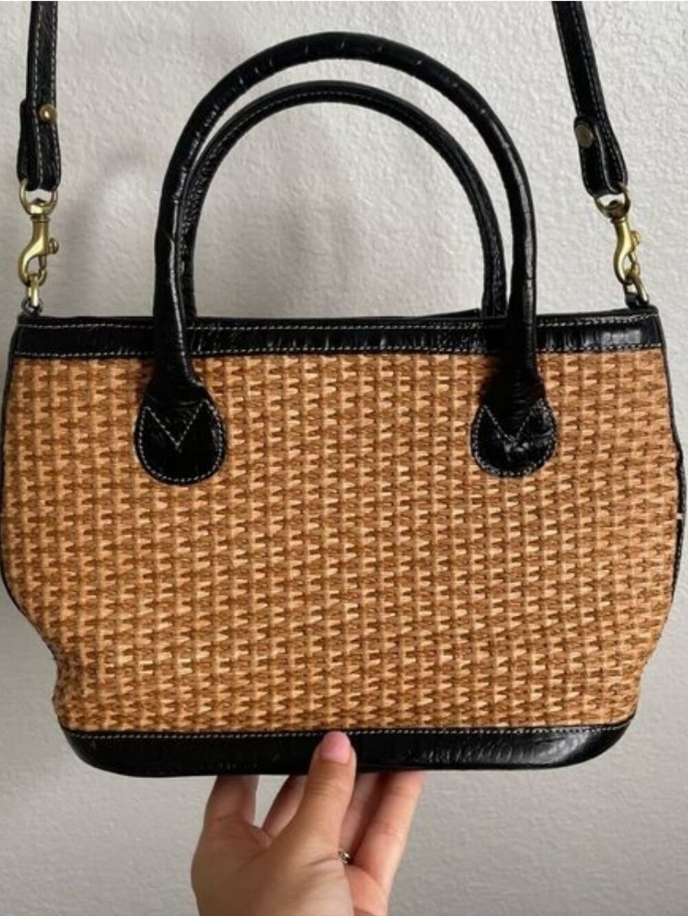 Brahmin Natural Straw Weave Croc Leather Crossbody Bag‎